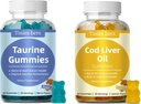 Gummies Taurine 1000mg, Cod Liver Oil Gummies, Sugar Free for Dewata and Kid, Asam Amino, Omega- 3 & Vitamin A & D for Cognitive, Heart & Eye Health, Boost Immune