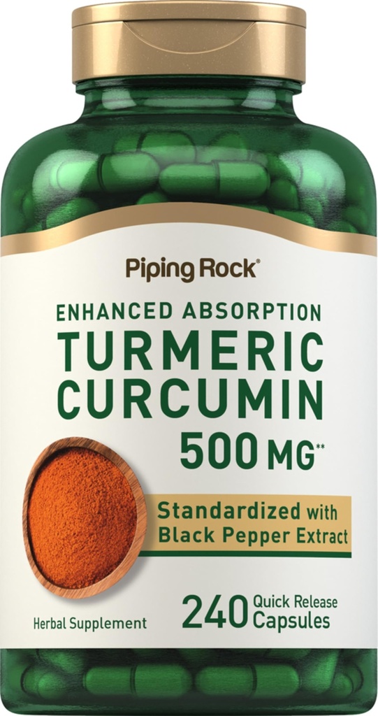 Plip Rock Turmeric Curcumin Suplement 500 mg 124; 240 Capsules 124; dengan Black Pepper 124; Standardized Complex Extract 124; Non-GMO, Gluten Free