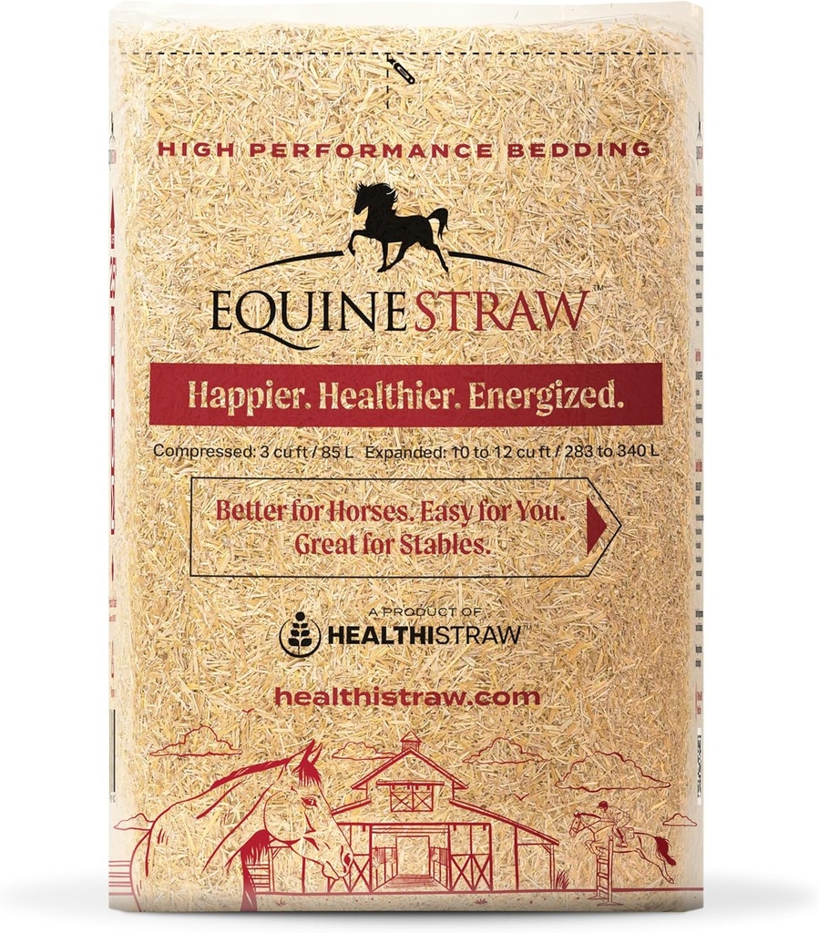 EquineStraw, 3 cu ft (25 lb) Expands to 10 + cu ft - Wheat Straw Bedding for Horses, Foundering & Trailers - Dust- Free, Allergen- Free, Absorbent, Sensitive- Skin Safe - Substandly sourced