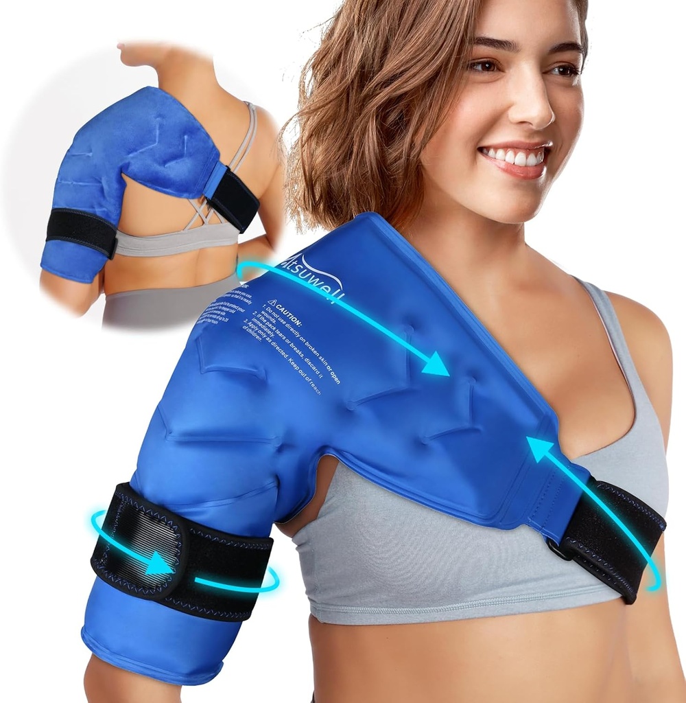 Atsuwell Shoulder Ice Pack Rotator Cuff Cold Compression, Mengaktifkan kembali paket es Gel Shoulder Wrap, Lengan Dingin Fleksibel untuk Pria dan Wanita, Biru