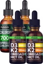 NUSAVA Unfeated D3 K2 Drops and Chlorofil Liquid Drops Bundle - Enable Liquid Vitamin for Heart, Gabungan, Energi, & Imune Dukungan - Non-GMO, Gluten-Free, 2pk Setiap