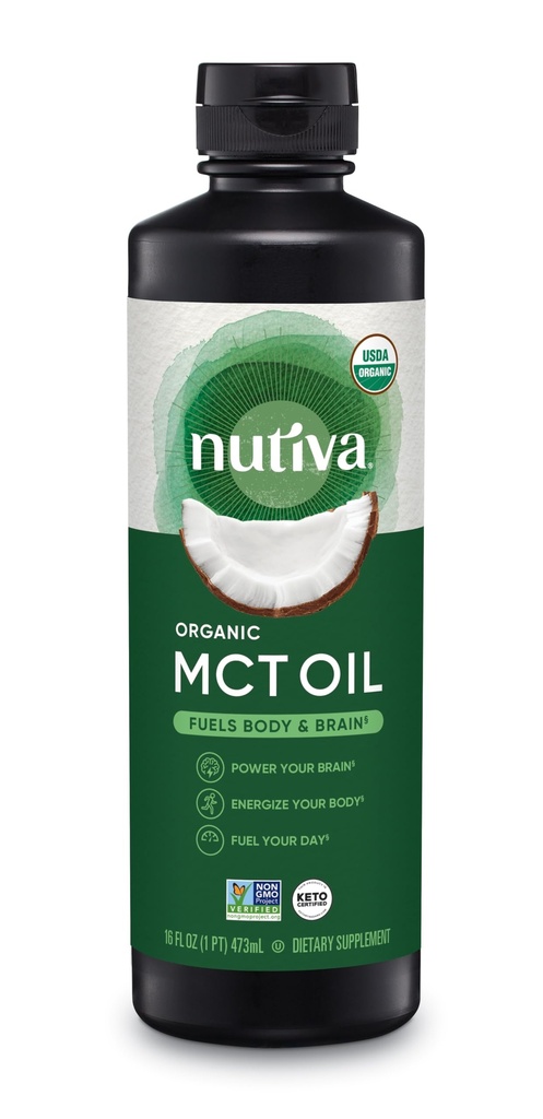 MCT Organik Nutiva Oil, Kosher, Keto Friendly, USDA Sertifikasi Organik, Non-GMO, 16 Fluid Ounce (Pack of 1)