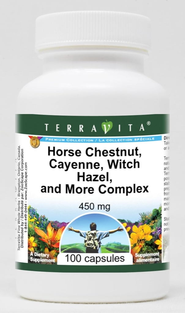 Terravita Horse Chestnut, Cayenne, Witch Hazel, dan More Complex - 450 mg (100 Capsules, ZIN: 517073)