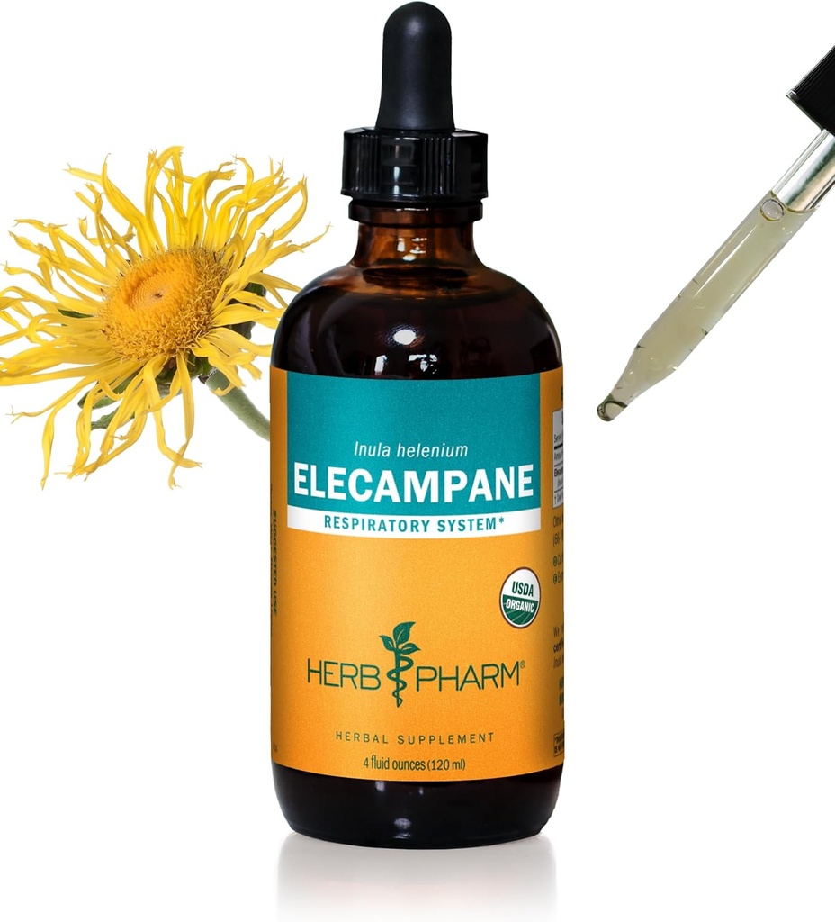 Herb Pharm Certified Organic Elecampane Extract for Respiratory System Support - 4 Ounce