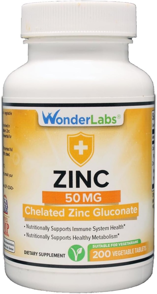 Laboratorium Wonder Disalurkan Zinc Gluconate 50 mg - Mendukung Sehat Skin, Sistem Imune, Pertumbuhan Sel, dan Lebih - 200 tablet Vegetarian