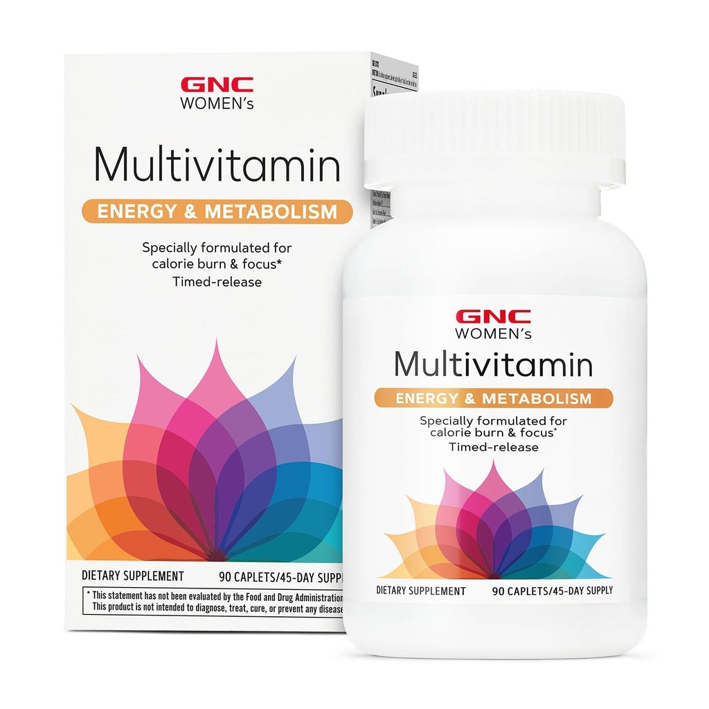 GNC Women 's Energy and Metabolism Multivitamin Caplet, Clinically Proven, Calorie Burn, Focus, 100mg Caffeine, Aktif Nutrition, Imune, Bone Beauty, Iron, Biotin, Timed Rilis, 90 ct
