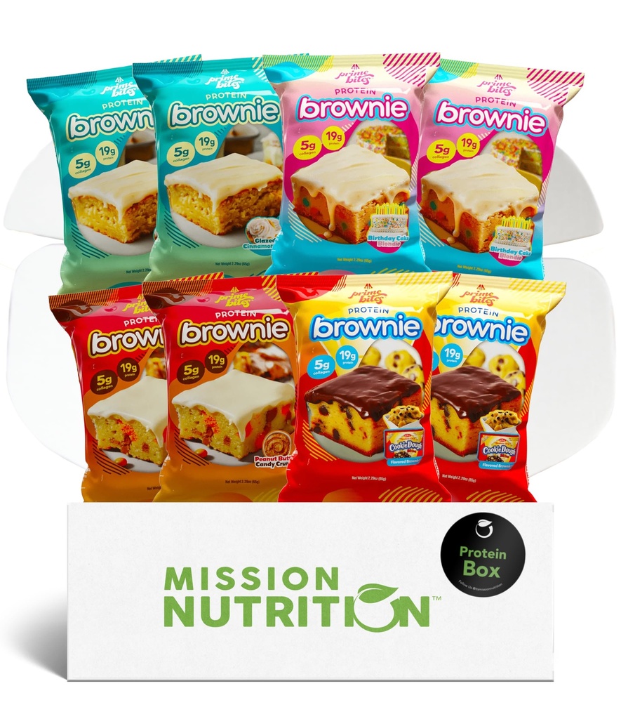 Prime Bite Protein Brownies Variety Pack Blondies - High Protein (19g), Collagen & Whey Protein, Low Sugar - 8 Count Snack & Gift Box
