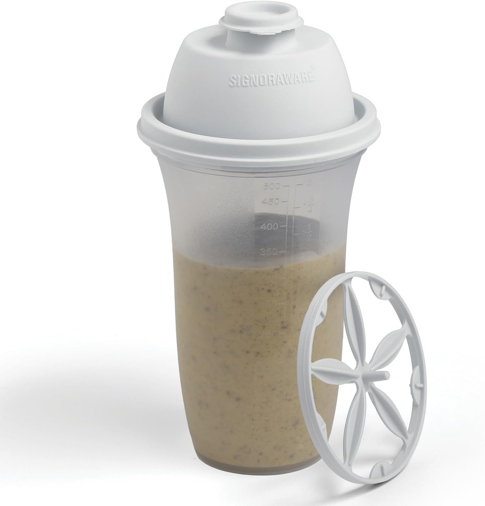 SIGNORA WARE Shake Bottle 17- Ounce Plastic Protein Shake Bottle for Meal Replacement Shakes & Smoothies, Beverages, Mixing Salad Dressing & Sauces, Margarita, & More