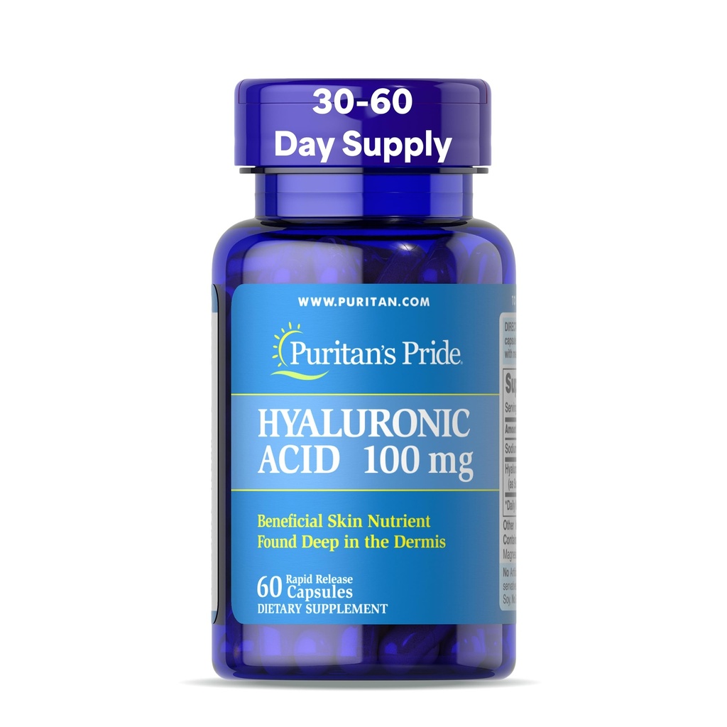 Puritan Pride Hyaluronic Acid 100mg, Dietary Suplement for Skin Hydration, 60 Rapid Rapid Relaks Kapsul