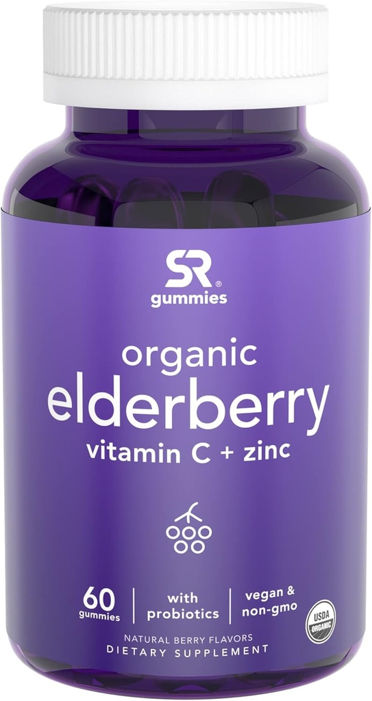 Elderberry Gummies Konsentrasi (65: 1) dengan Vitamin C, Zinc & Progities untuk Dukungan Imune & Gut Health 124; USDA Organik, Vegan Disahkan & Non-GMO Diverifikasi (60 Gummies Vegan)