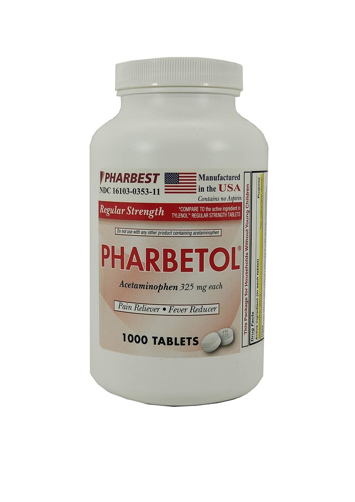 Pharmabest Acetaminophen 325 mg 1000 Count Tablets