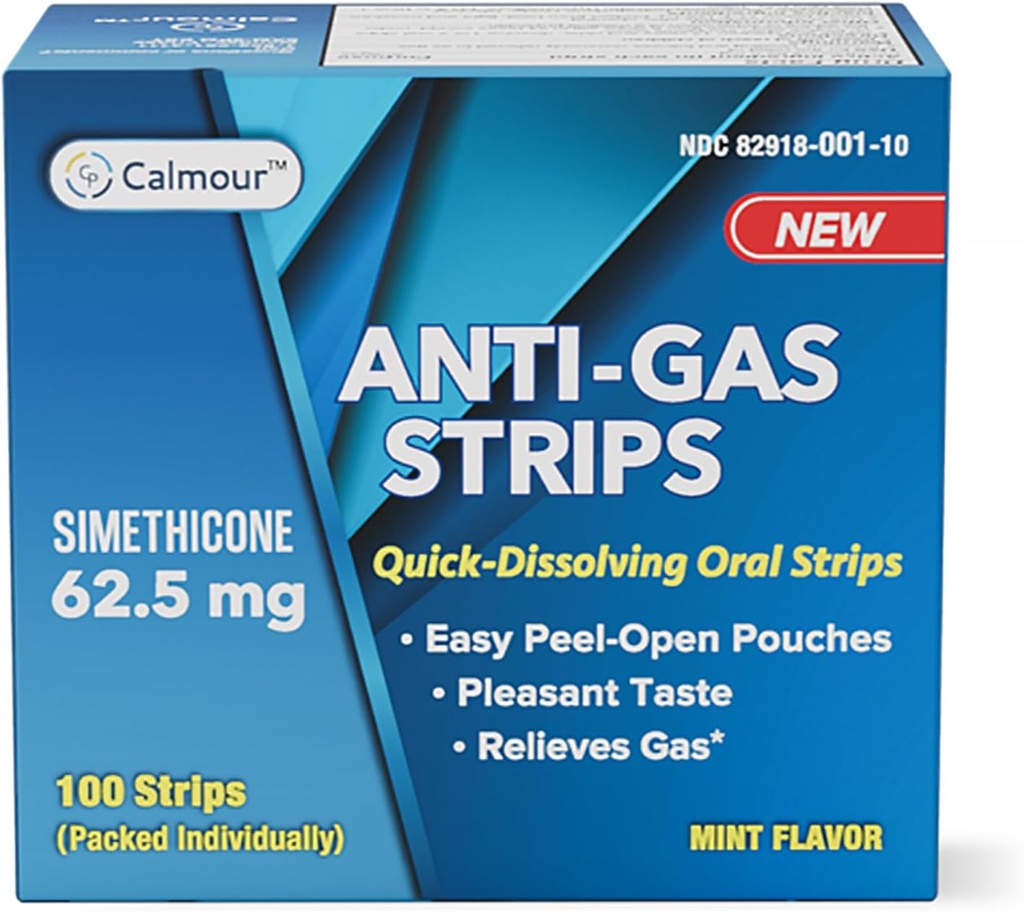 Anti Gas Relief 100 Strips 134; Mint Flavor Oral Dissolable Anti Bloating Relief Strips