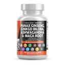 Clean Nutraceuticals Panax Ginseng Ginkgo Biloba Ashwagandha Maca Pills untuk Perempuan dan Pria dengan Pine Bark Extract, Garlic, dan Saw Palmetto - 60 Caps