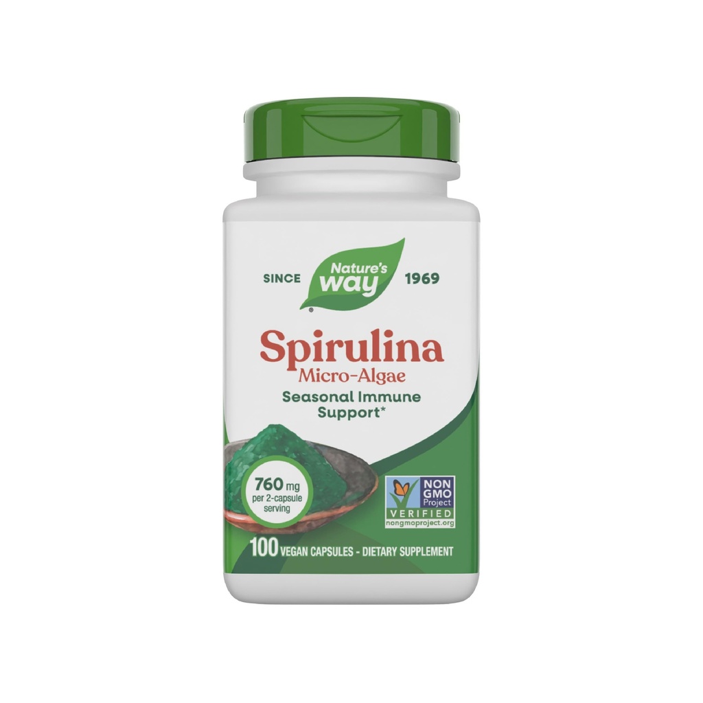 Nature 's Way Spirulina Micro-Algae, Seasonal Immune Support *, Source of Vitamin A (Beta Carotene), 760 mg per Serving, 100 Vegan Capsules (Packaging May Wary)
