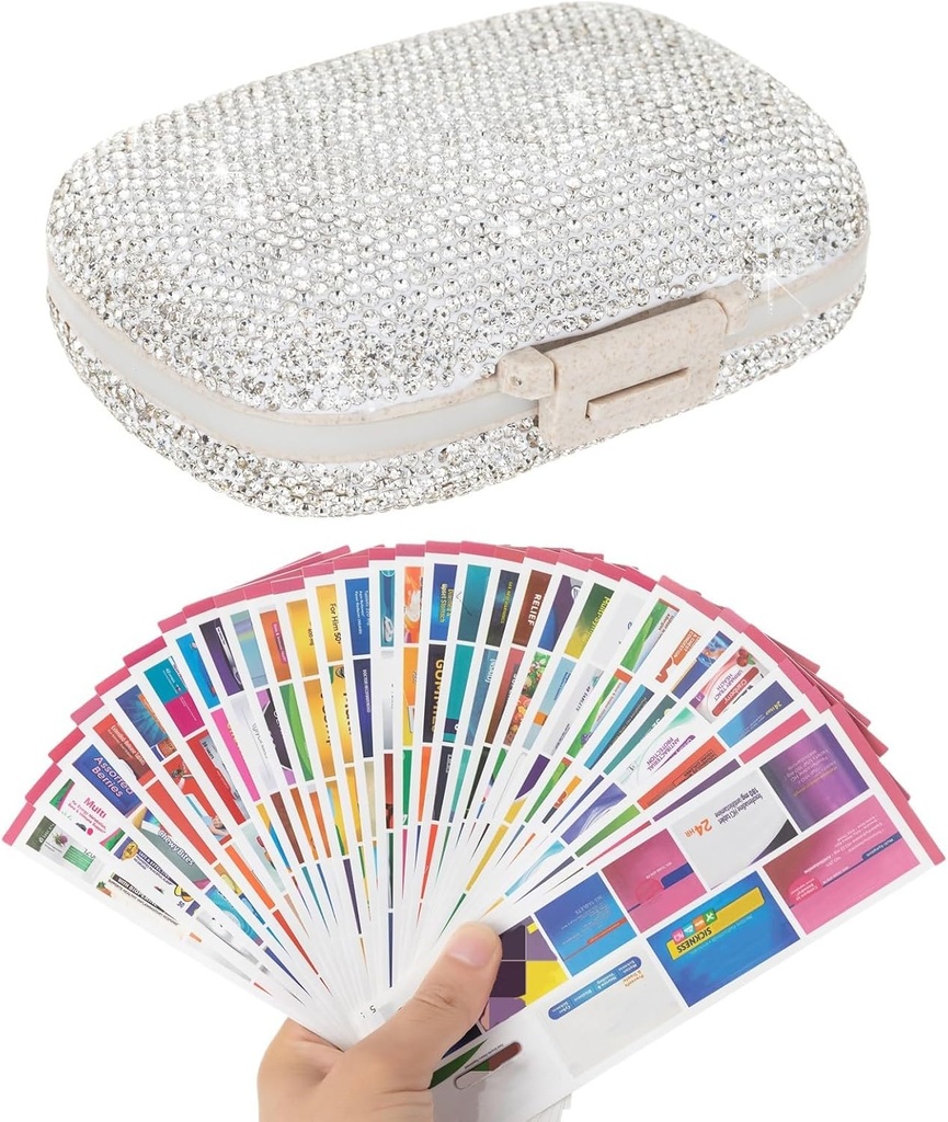 Pill Organizer dengan Label Pocket Pill Case dengan Stickers Travel Medicine Kit Holder Small Purse Pill Box Container Portable Mini Medication Storage (White & 300 Label)
