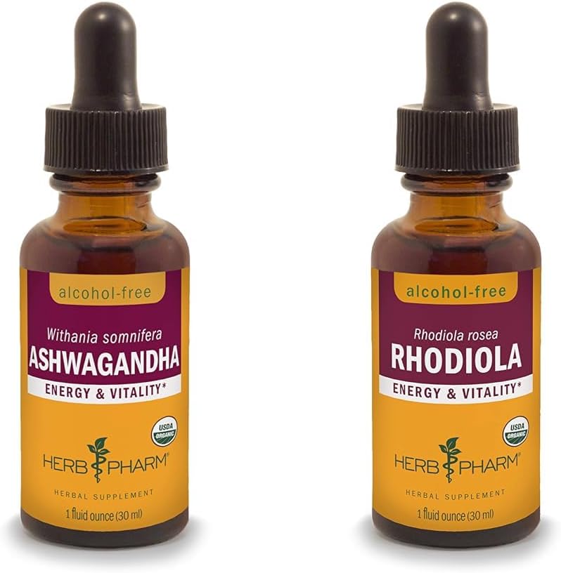 Herb Pharm Ashwagandha & Rhodiola Ekstrak Energi, Vitalitas, Endurance & Stamina, 1 Oz Masing-masing