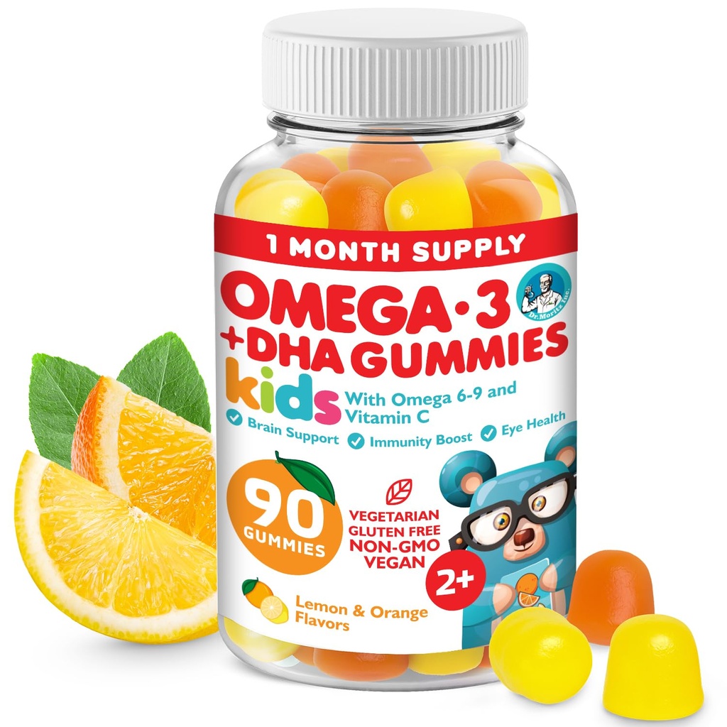 DR. MORITZ Vegan Omega 3 Gummies for Kids and Toddlers (90 Cacah Anak Omega 3 Gummies for Brain and Heart Health, No Fish Oil and Gluten Free
