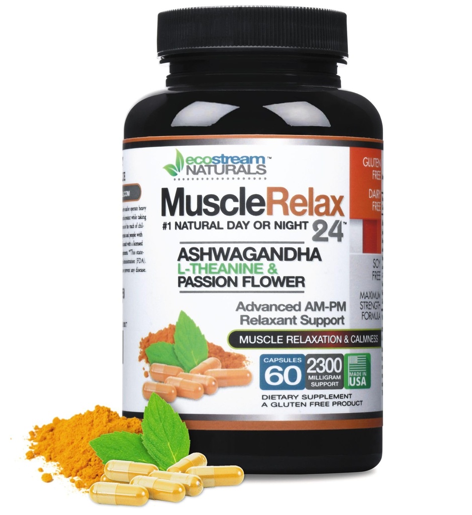 Relaxant - Muscle Relax 24 / 7 - Large 2.300 Milligram Day / Night Use Capsules Maximum Kekuatan Dukungan - dengan Valerian, Passion Flower, Magnesium