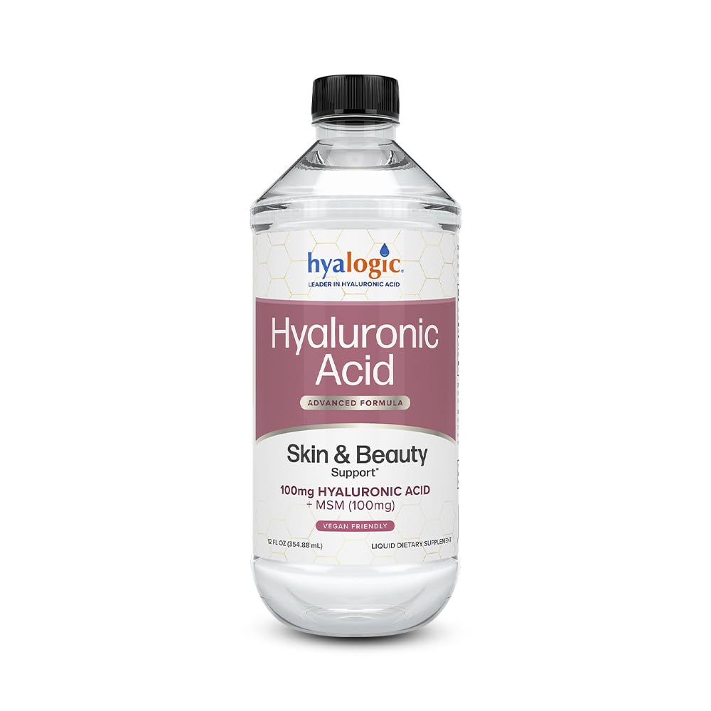 Hyalogi Liquid Hiluronic Acid Supplement - Ingetible Skin Support dengan 100mg HA dan 100mg MSM - Natural Hidration for The Face, Eyes and Lips - High Molecular Wheight Formula - 12 oz