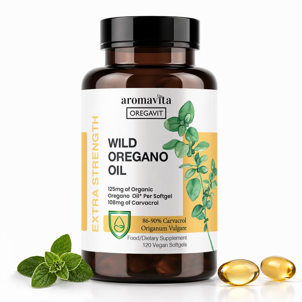 Vegan Wild Oregano Oil Capsules Organik, 8690% Carvacrol - 125mg Oil dari Oregano per Softgel - Imune dan Digetical Dukungan, Natural Antioksidant, Vegan, Non GMO, 120 Capsules