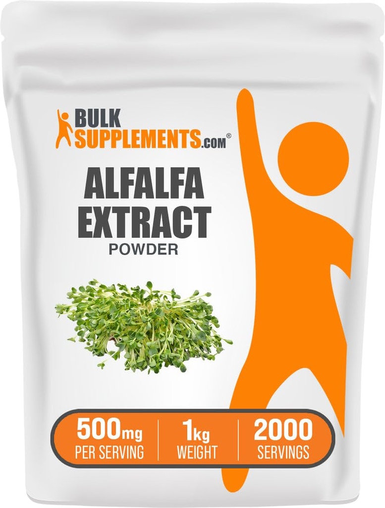 BulkSuppliments.com Alfalfa Extract Powder - Alfalfa Supfuge Hijau - Vegan & Gluten Free, Suplemen Hijau - 500mg per Serving, 1kg (2.2 lbs) (Paket 1)