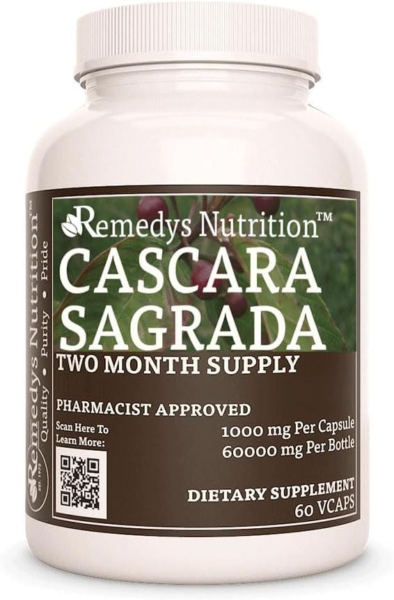 "Remedy 's gizi Cascara Sagrada 124; 1.000 mg, 60 Vegan Capsules Herbal Dietary Supplemen Dua Bulan
