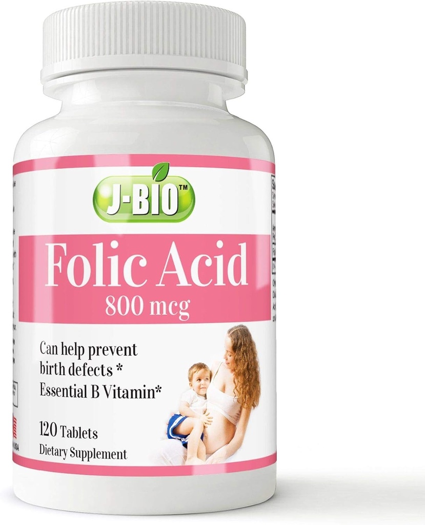 J-Bio Folic Acid 800mcg (120 Tablet) Daily Health Regimen & Prenatal Care for Women