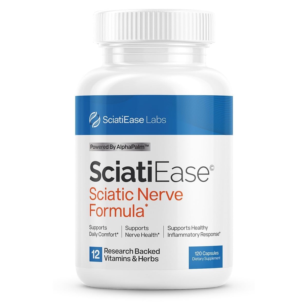 SciatiEase Sciatic Scive Health Supplement - Nerve Dukung Formula with AlphaPalm, Pea, Vitamin B Complex, Alpha Lipoic Acid 300mg - 120 Capsules