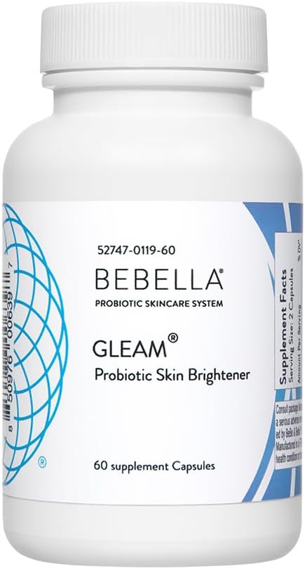 Bebella Gleam Probiotic Blend Skin Lightenting w Glutathione - Reduced NAC Alpha Lipoic Acid VIT C & Marine Collagen Peptides 60 Capsules