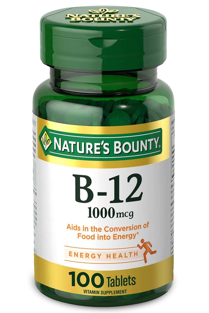 Nature 's Bounty Vitamin B12, Mendukung Energi Metabolisme, 1000 mcg, 100 Count,.