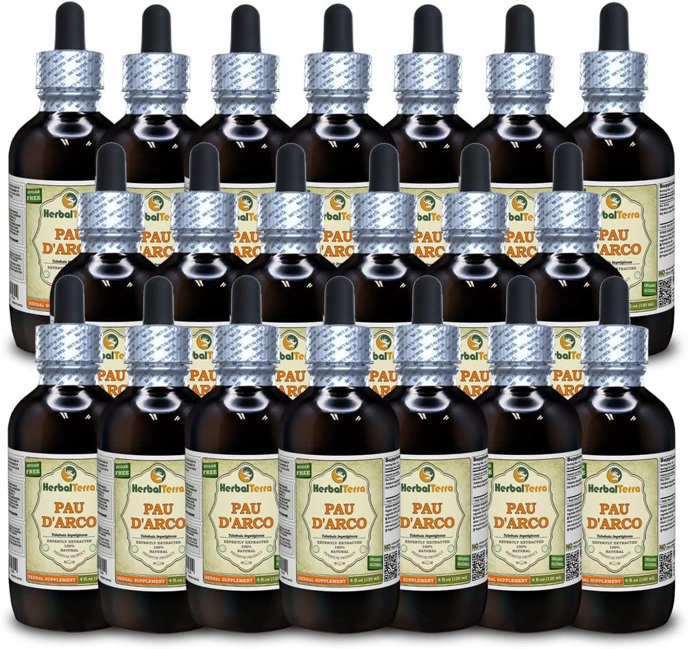 PaU d 'arco (Tabebuia Impetiginosa) Taincture, Dried Bark Liquid Extract (Nama Merek: HerbalTerra, Proughtly Made in USA) 20x4 Fl.oz (20x120 ml)