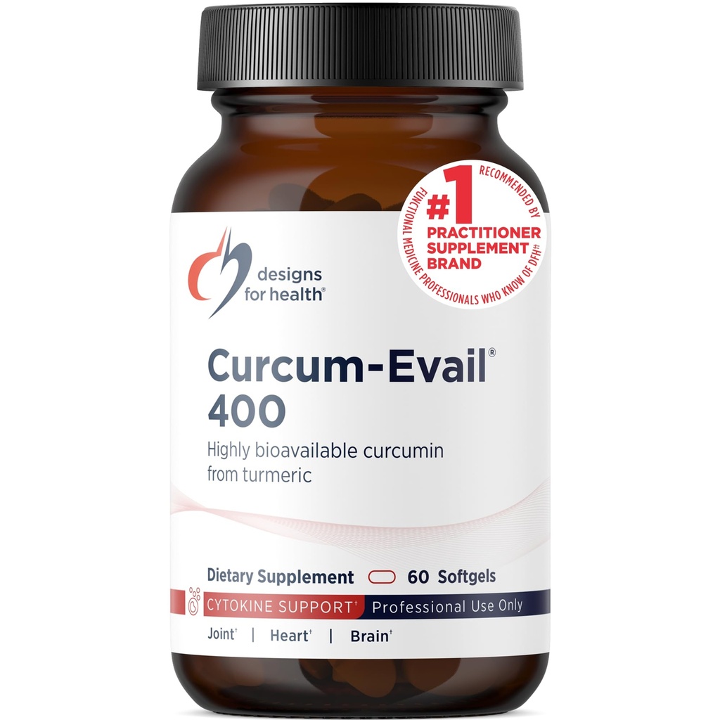 Design for Health Curcum- Evail 400 - Biovailable Turmeric Curcumin Suplemen Sumulsification Technology - Curcumin C3 Complex with Turmeric Oil + Vitamin E, Non-GMO (60 Softgels)