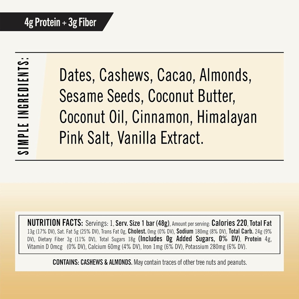 Thunderbird Energy Snack, Gluten- Free with Protein, Healthy Real Food, Vegan Paleo Non- GMO, No Added Sugar, Snickerdoodle Cashew Tahini Flavor (12 Count, 1.7 oz. Bars)