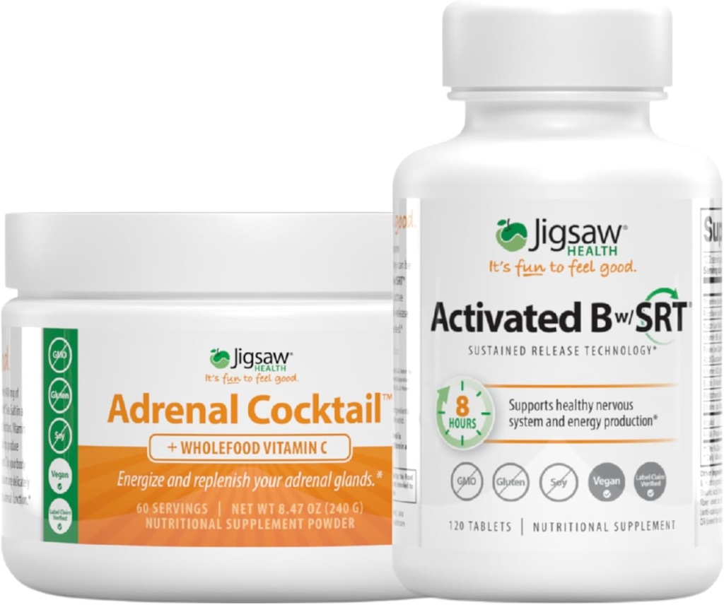 Jigsaw Health Bundle 124; Adrenal Cocktail, 60 Servings (Jar), dan diaktifkan B w / SRT, 120 Tablet