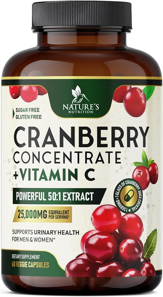 Cranberry Tambahan Pil 25.000mg - Potency Tinggi Vitamin C Cranberry untuk Perempuan & Men, Dukungan Kesehatan Tract Urinary, Sugar Free, Gluten Free, Non-GMO, Ekstrak Cranberry - 60 Kapsul