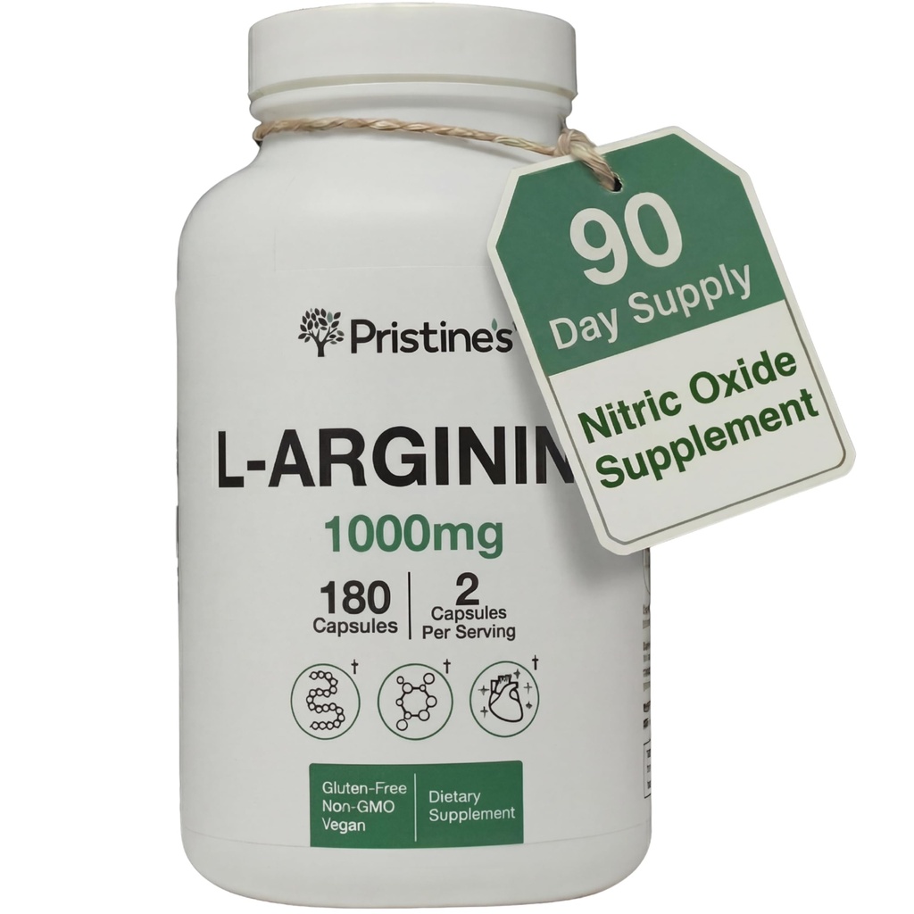 Suplemen PRISTINE L Arginine untuk Pria & Perempuan - 10000mg Kasules 90 Hari Supply Oxide Nitric & Pre Workout Amino Dukungan