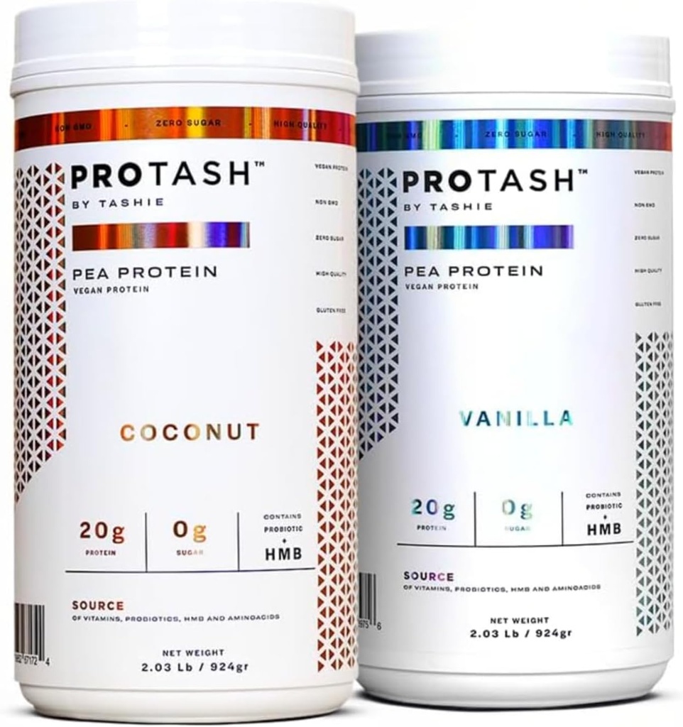 Paket 2: 124; Powder Vegan Protein oleh Tashie, 20g Pea Protein untuk Pria dan Wanita, Non GMO, Zero Sugar, Berisi Probiotik & HMB (Vanilla & Coconut)