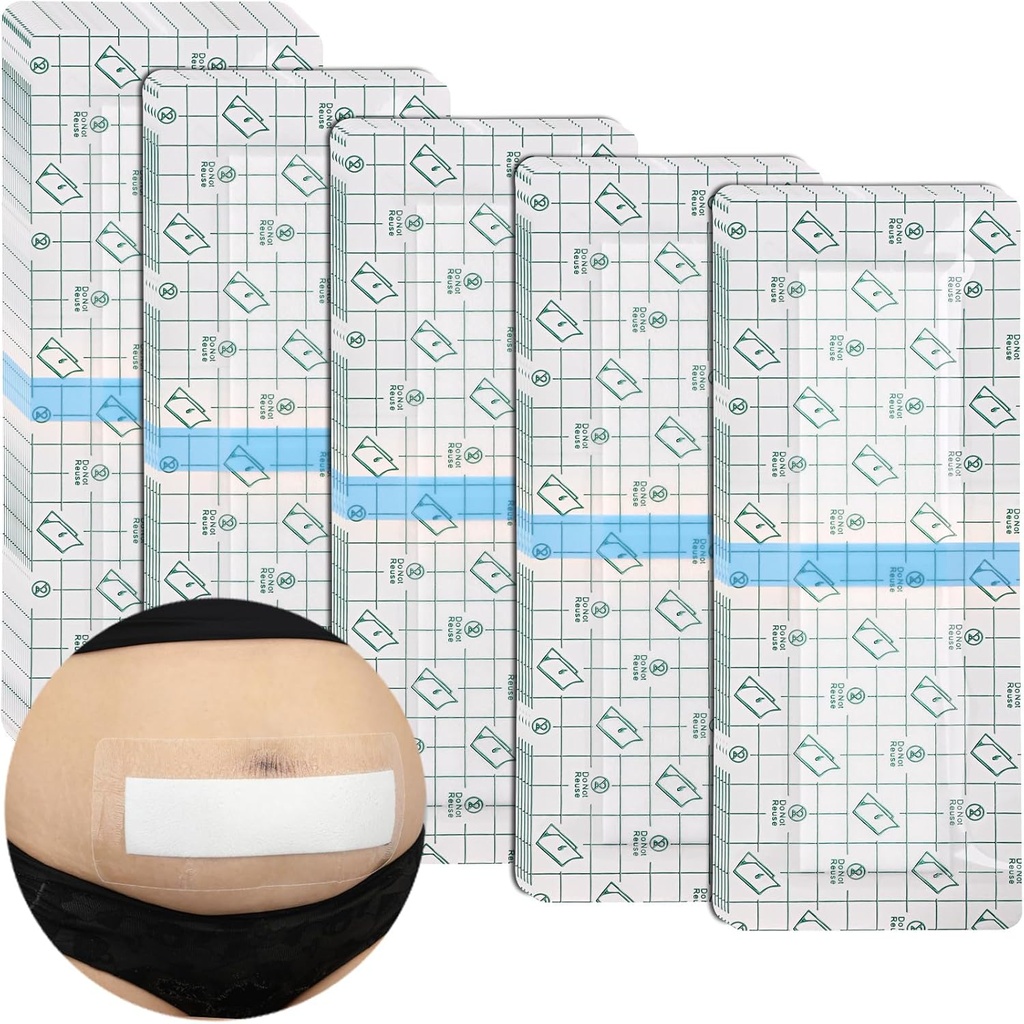 C-Section Flasht Abdominal Incision Bandages Post Hysterectomy Tummy Tuck Shower Proteper Scar Cover with Protect Pad Patches Island Dressing Large Wound Care Supplies 4x10 Pack of 14