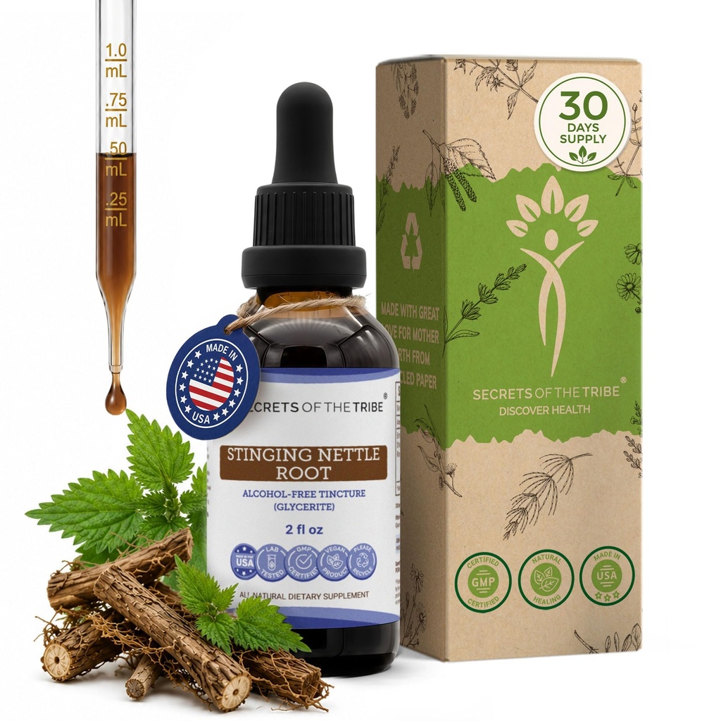 Rahasia Suku Stinging Nettle Alcohol-Free Liquid Extract, Stinging Nettle (Urtica Dioica) Root kering (2 FL OZ)