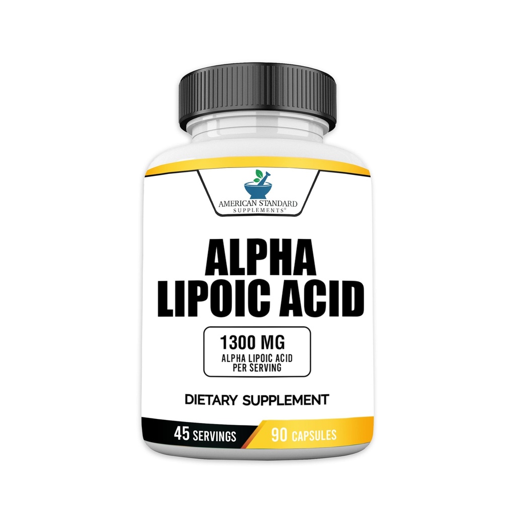 Tambahan Standar Amerika Alpha Lipoic Acid 1300mg Per Serving - Vegan, Gluten Free, Non-GMO, 90 Kapsul, 45 Hamba