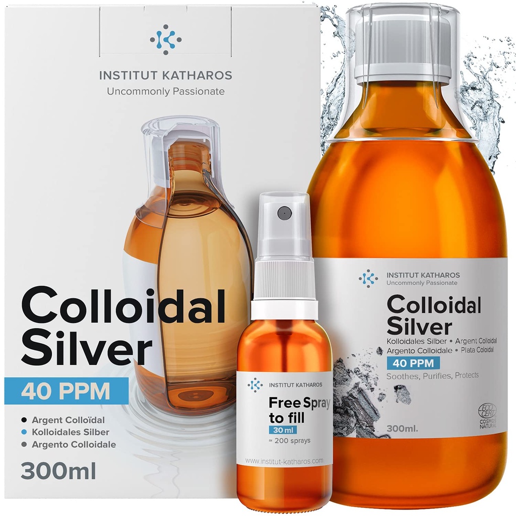 Colloidal Silver Liquid 10 fl oz & Spray to Fill Bioactive Hydrosol Silver Water Affirune Dukung Nano Sol Supplement Solution Solution Minerals 40 PPM Strucific Plata Coloidal