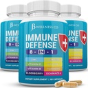 Imune Dukungan 8 dalam 1 Kapsules - Zinc Tambahan, Vitamin D3, Vitamin C dan Elderberry - Imune Booster Suplemen dengan Echinacea, Ginger Root, dan Turmeric - [3-Pack, 180 Count]