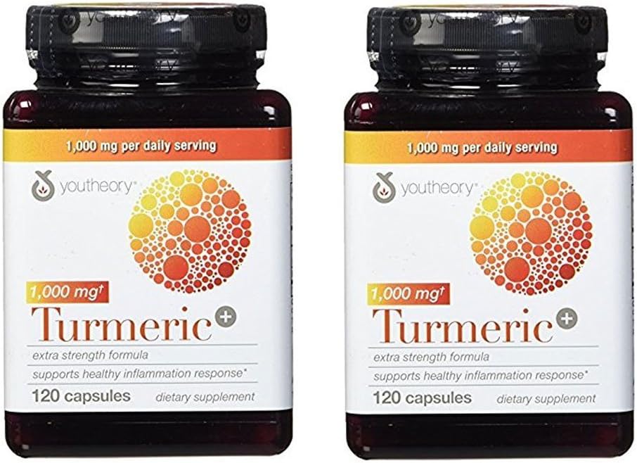 Youtheory Turmeric Extra Strength Formula Capsules 1,000 mg per Daily, 120 Count (Paket 2)