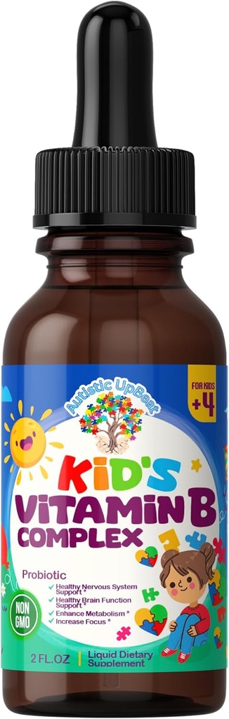 Autistic UpBeat: Kompleks Vitamin B Anak-Anak-Friendly Drops 12.4; Unlfavorite 14; B1, B2, B6, B7, B9 & Methyl B12; Fungsi Otak, Fokus, Anak-anak B Kompleks Liquid Drops Suplemen