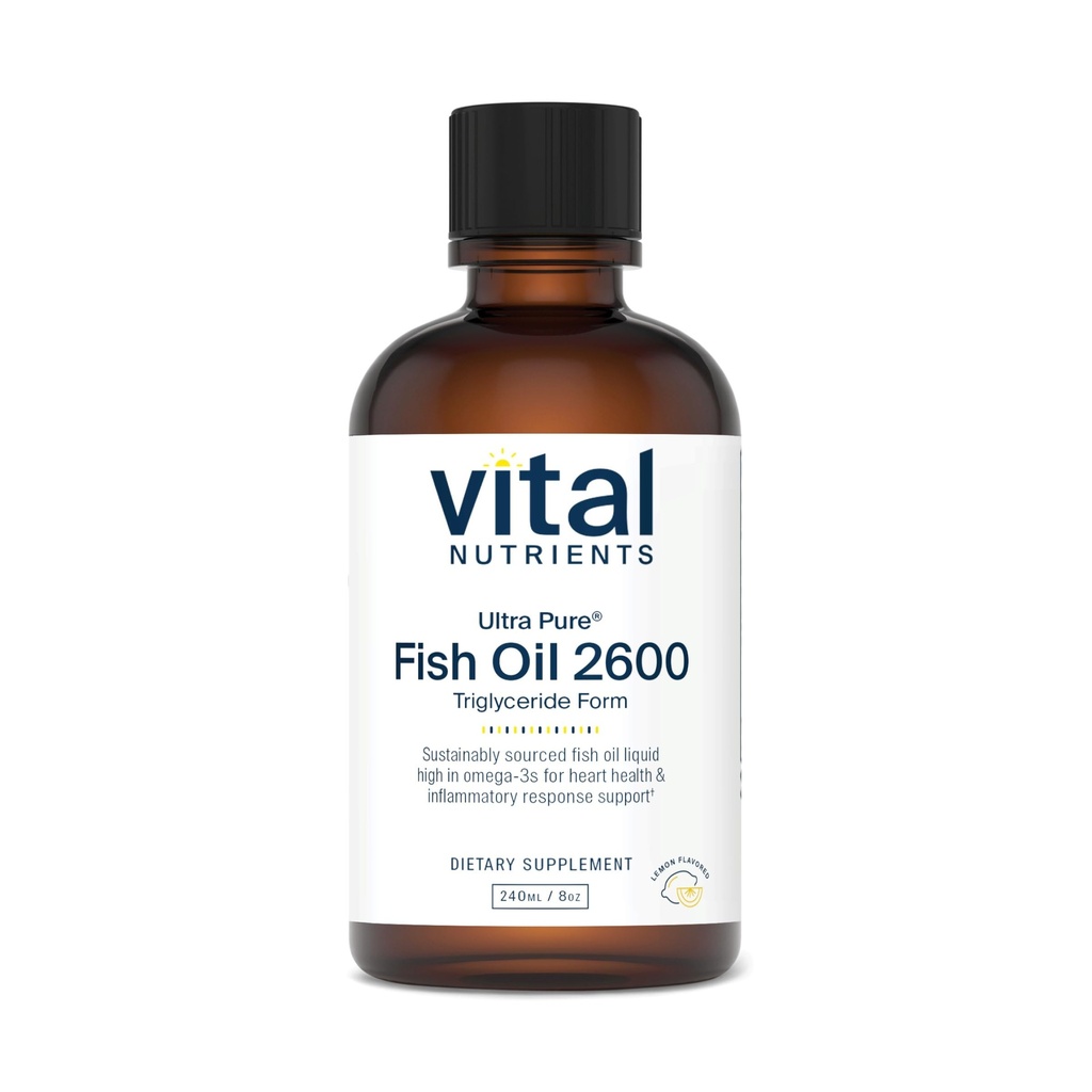Nutrients Vital - Ultra Pure Fish Oil 2600 (Farmasi Tingkat) - Hi- Potency Deep Sea Liquid Fish Oil, Dukungan Kardiovaskular, Natural Lemon Flavor - 8 Fl Oz per Botol