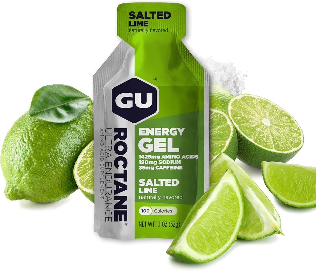 Goo Energy Roctane Ultra Endurance Energy Gel, On- TheGo Sports Nutition for Running, Biling, Hiking or Skiing, Salted Lime, 24- Count