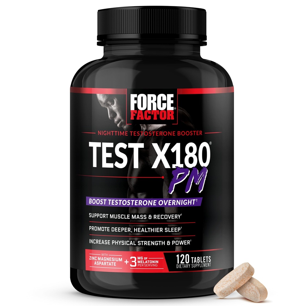 Paksa Tes Factor X180 PM Testosterone Booster untuk Pria, Suplemen Testosteron Semalam untuk Membangun Otot, Meningkatkan Kekuatan, dan Propince Deeper, Healthier Tidur dan Pemulihan, 120 Tablet