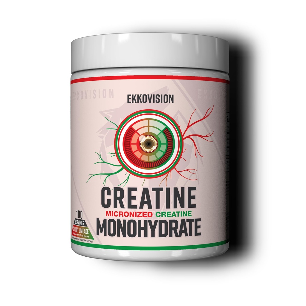 Ekkovision Creatine Monohydrate Powder, Micronized, Cherry Limeade, Pra Workout & Post Workout Suplemen untuk Pria & Women, Dukungan Energi, Mudah untuk Mix di Shakes, Smoothies & Beverage, 100 Hamba