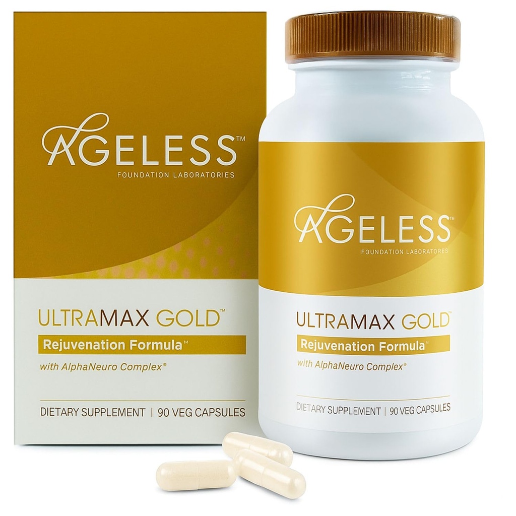 AGESS: UltraMAX Gold ♪ Capsules, HGH Anti- Aging Suplement for Women, Slows Cellular Aging, Pasokan Kesehatan Imune, Skin Tone Smoother dan Reborative Sleep, Wight Management, 90 Capsules