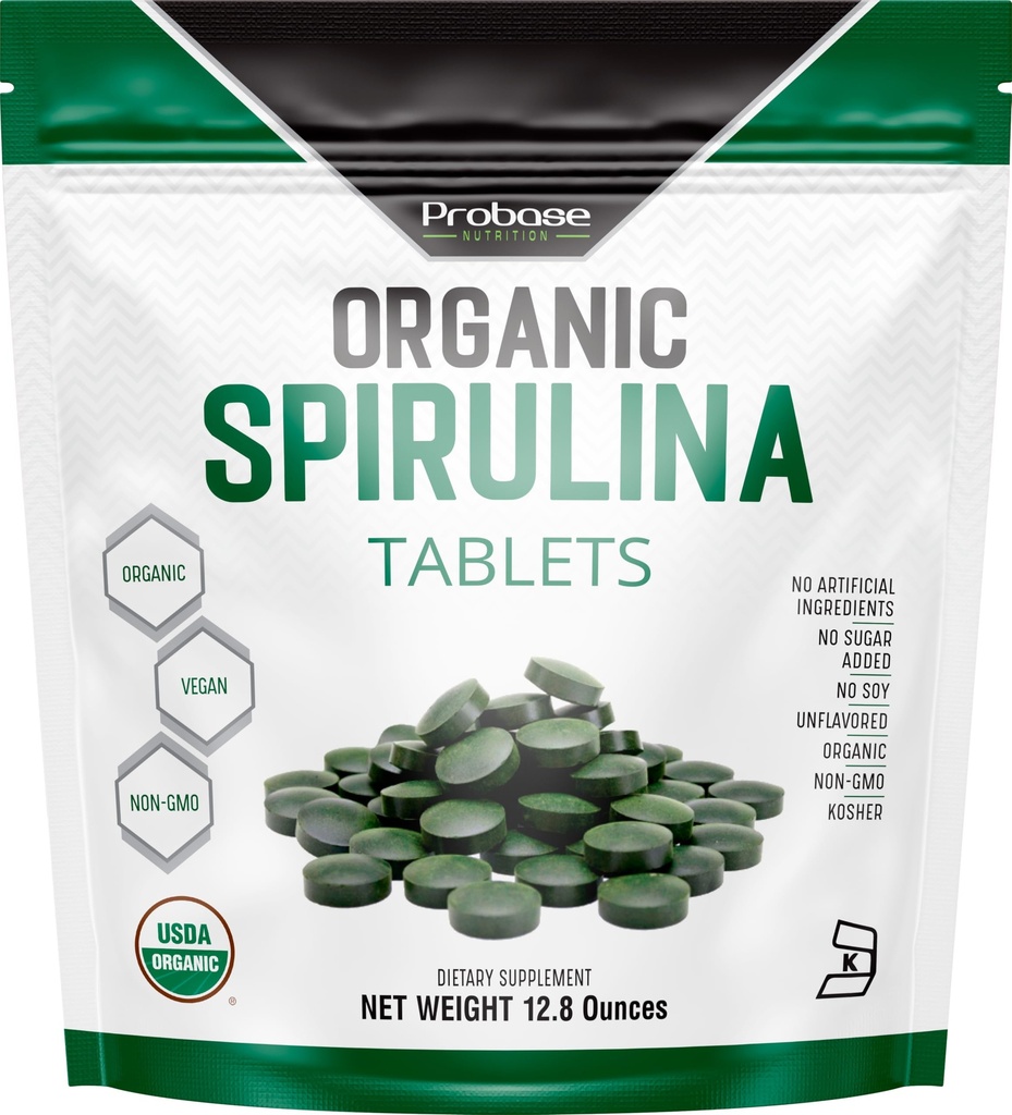 Probase Nutrition Organic Spirulina Suplemen, 3000MG per Serving, 720 Tablet (4 Bulan Supply), Tidak ada Filler & Non-GMO, Rich di Vegan Protein, Vitamin & Premium Spirulina Pills